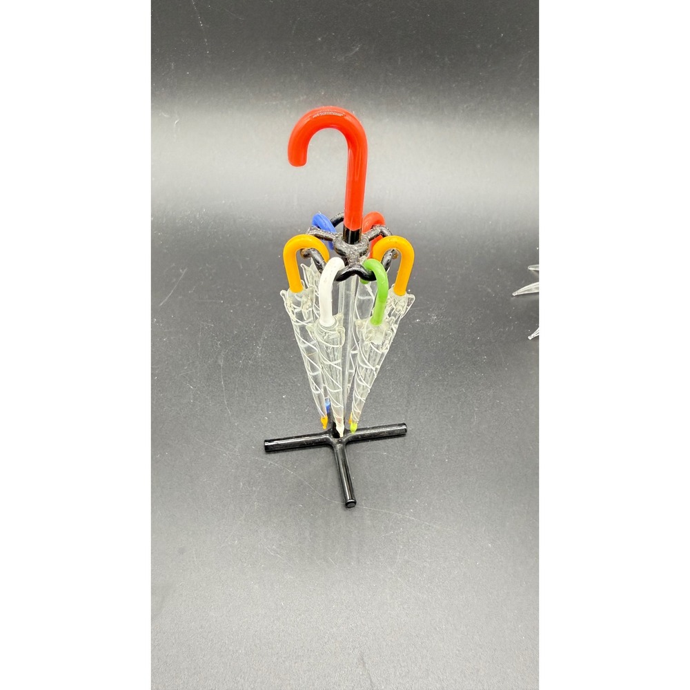 Vintage Murano Style Hand Blown Glass Umbrella Holder Set 7 Piece